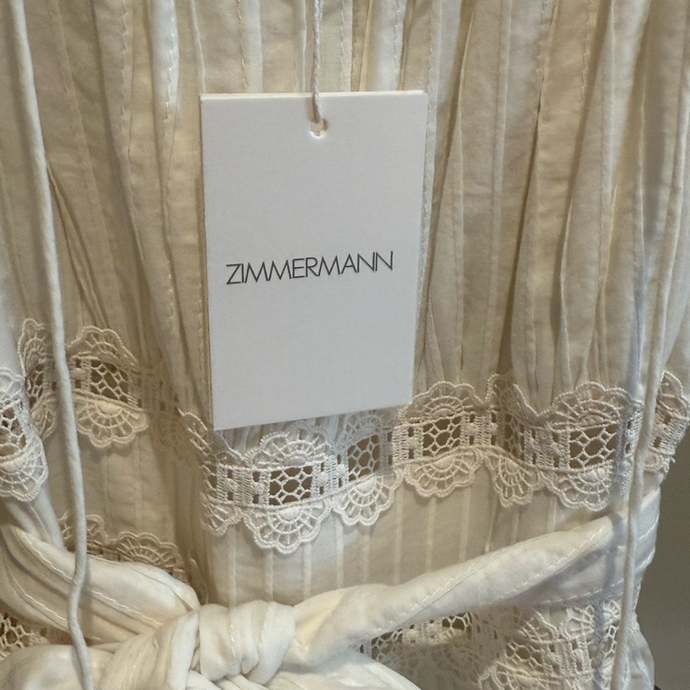 NWT Zimmermann Size 0 Ivory Cotton Lace Dress with Tie Waist - Picture 3 of 16